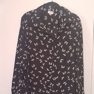 Avenue Black Dragonfly Button-up Blouse